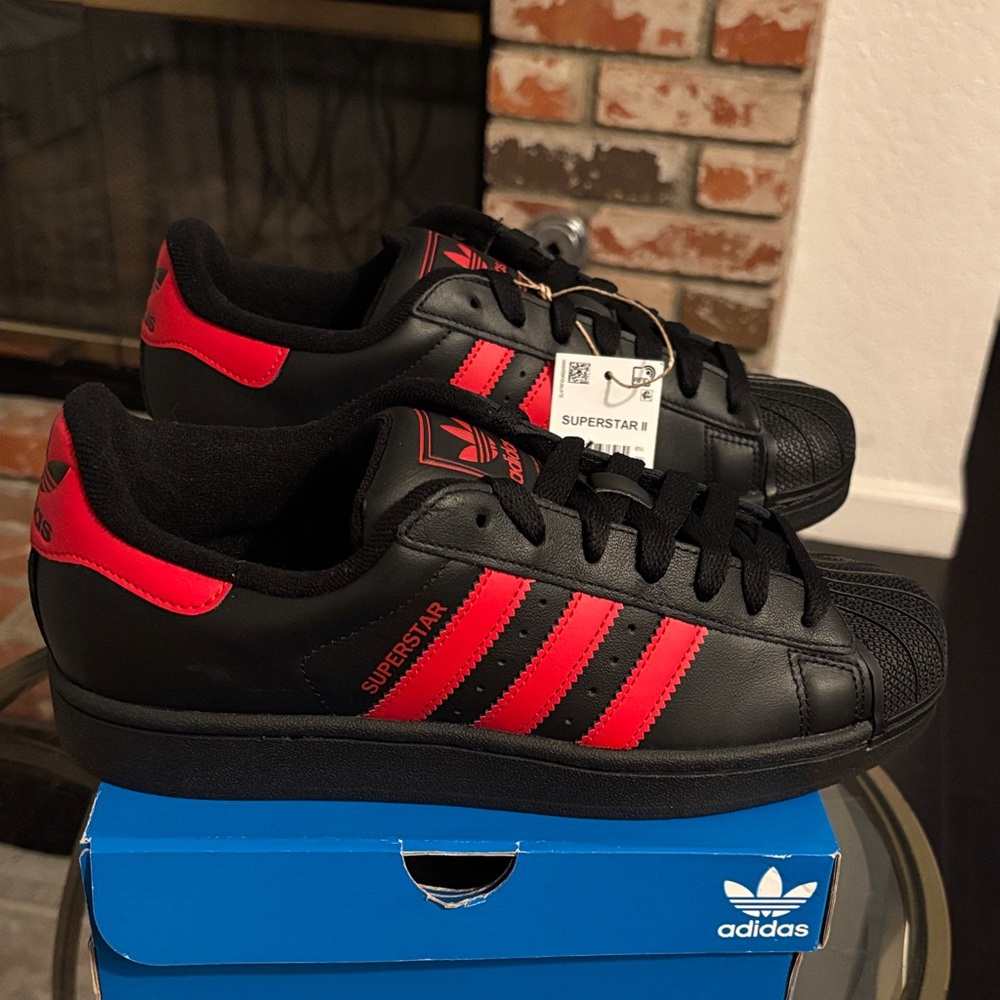 Men’s Adidas Superstar 2 Black Red Leather Sneakers (Select Size)